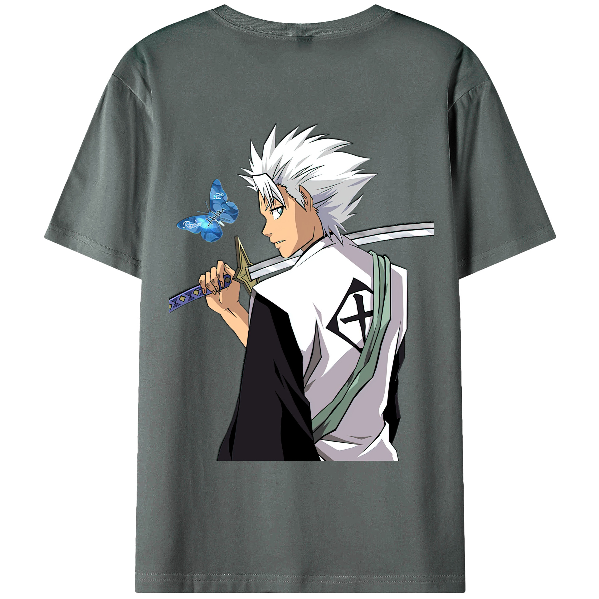 （画像用） ブリーチ 日番谷冬獅郎（ひつがや とうしろう） BLEACH Hitsugaya Toushirou 綿100％ メンズ半袖Tシャツ（バックプリント） 通気性